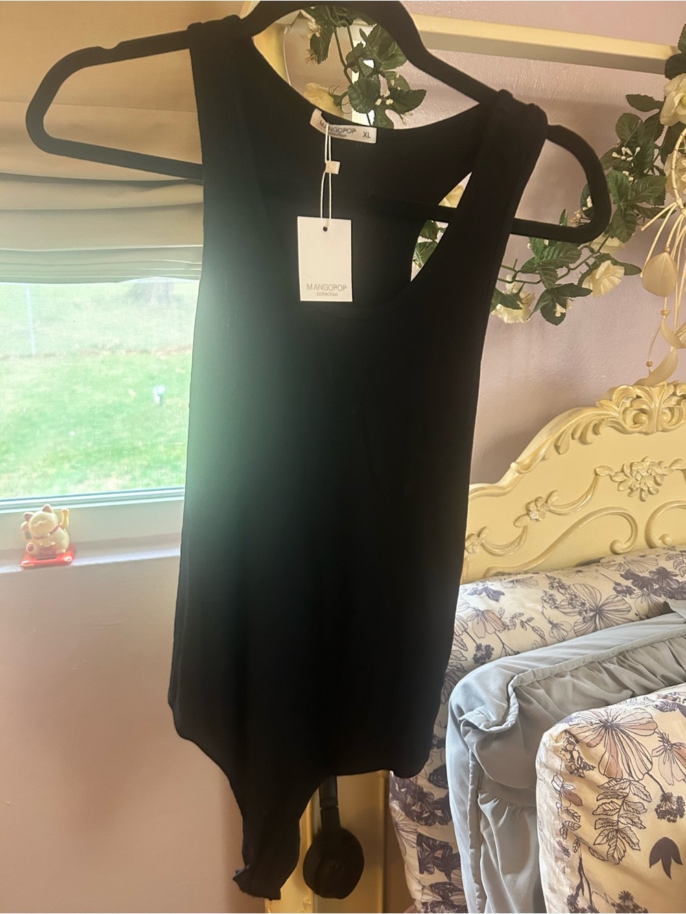 Mango Black Ribbed Tank Top with Racerback